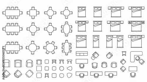 Large Collection of Furniture Floor Plan Symbols for Architectural Interior Design and Space Planning