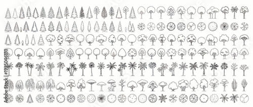 Mega Collection of Minimalist Tree Icons and Nature Symbols for Architectural Site Mapping and Landscape Design
