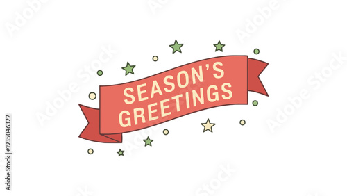 Festive ribbon banner wishing season's greetings with twinkling stars.