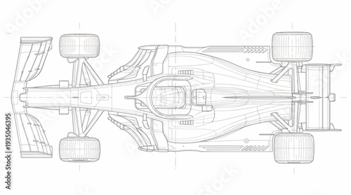 Formula Racing Car Top View Technical Drawing and Aerodynamic Blueprint