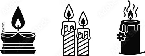 Candle flame icons set burning wax light decoration vector illustration collection design element