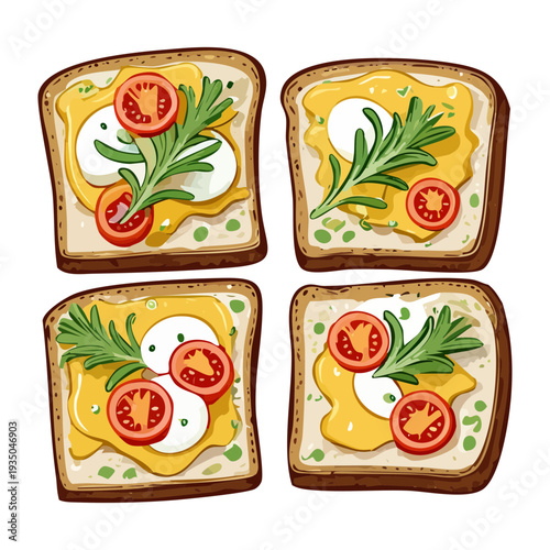 Square tray of mini sandwiches or toasts with various toppings for a party appetizer platter - Vector Illustration