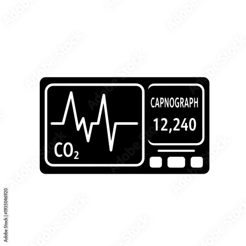 Capnograph Black and White Vector Icon End Tidal Carbon Dioxide Monitoring Device Line Art Illustration for Anesthesia Critical Care and Clinical Diagnostics Use