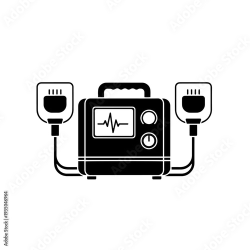 Defibrillator Device Black and White Vector Icon Automated External Defibrillator AED Machine Line Art Illustration for Cardiac Emergency Response Hospital and Healthcare Use
