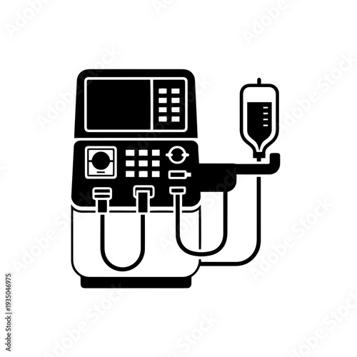Dialysis Machine Device Black and White Vector Icon Hemodialysis Equipment Line Art Illustration for Kidney Treatment Renal Care Hospital and Clinical Healthcare Use