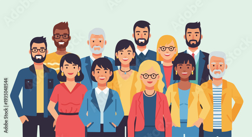 Diverse Business People Group Flat Vector Illustration