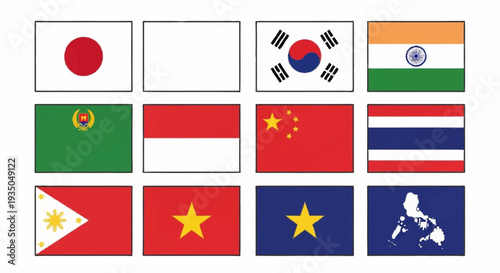 Collection of Asian country flags displayed together.