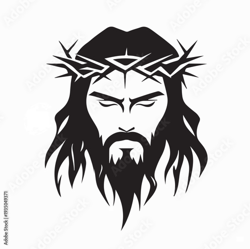 Tableau sur toile Artistic Portrait of Jesus with Crown of Thorns Logo Vector