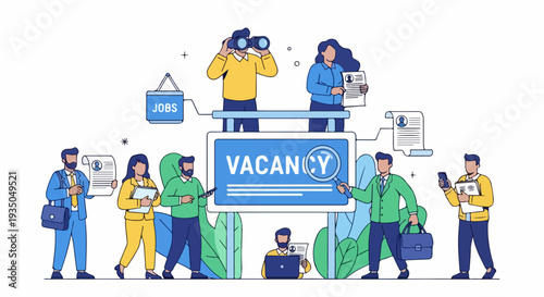 Job Vacancy Search and Recruitment Team Illustration
