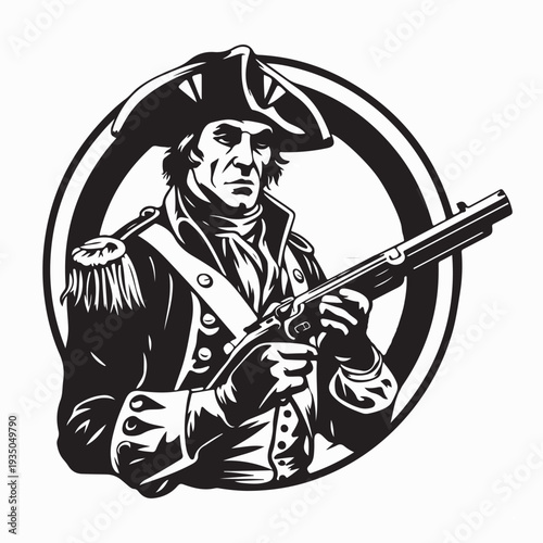 Vintage Musketeer with Firearm Vector Design On white Background