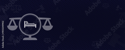 Hospitality Law and Hotel Regulations Scale Icon with Bed Symbol and Copy Space Vector
