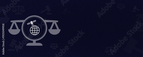 Space Law and Global Satellite Communication Scale Icon with Earth Globe and Copy Space Vector