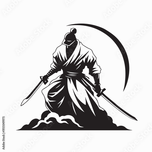 Samurai Sword Fighter Man Kimono Vector Illustration
