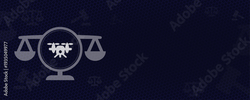 Drone Law and Unmanned Aerial Vehicle Regulations Scale Icon with Multicopter and Copy Space Vector