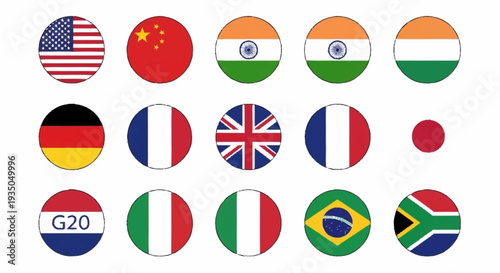 Collection of International Flags Representing G20 Countries.
