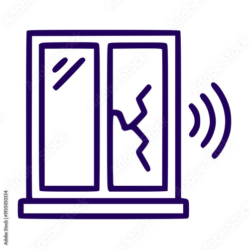 Broken window with sound waves indicating a security alert.