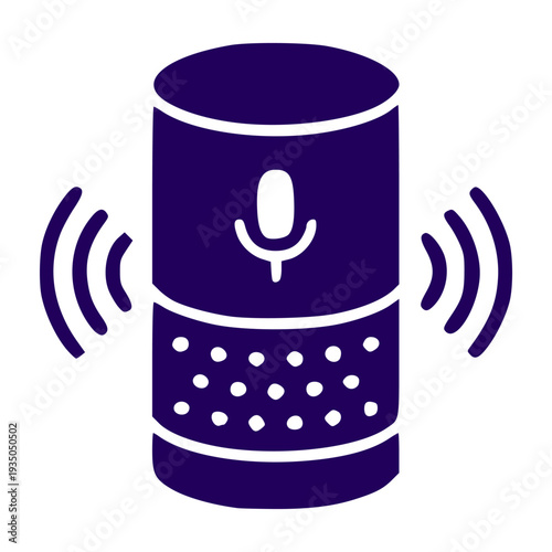 Smart speaker with voice assistant technology and sound waves.