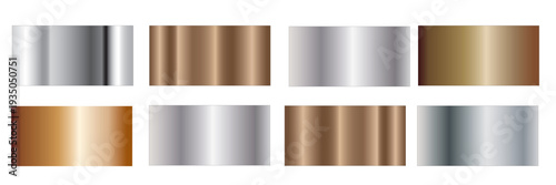 Collection of gold silver bronze and rose gold gradient texture background vector
