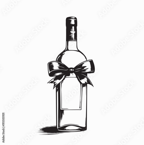 Wine Bottle with Ribbon Vector Illustration On White Background