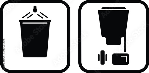 Touchless trash bin icons set, automatic sensor garbage can symbols, hygiene waste disposal signs, smart bin vector illustration isolated