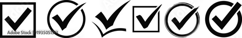 Checkmark Icon Set in Different Shapes and Styles for Selection and Approval