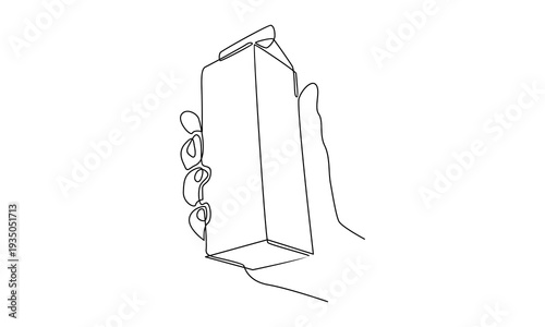 continuous line of hand holding boxed water illustration