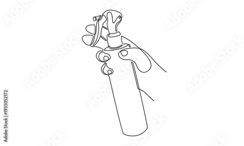 continuous line of hand holding bottle spray illustration