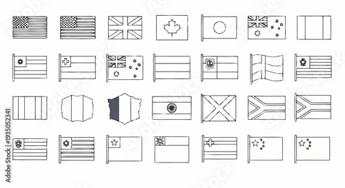 Collection of Various Flag Designs and Illustrations in Black and White.