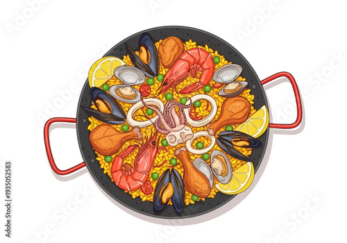 Delicious Spanish Paella with Seafood and Chicke