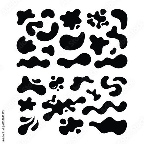 set of black abstract blob shapes. Modern minimal liquid organic forms Icon Silhouette vector black design on a white background