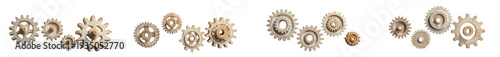 Arrangement of Antique Rusty Metal Gears for Steampunk and Engineering Designs isolated on transparent background