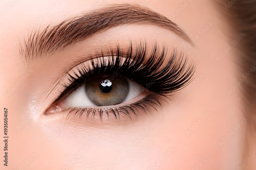 Obraz premium Close up of female eye with long eyelashes, beauty makeup concept