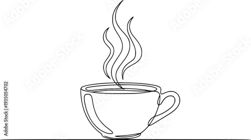 Solid black coffee cup silhouette with steam, minimalist hot drink or tea mug vector icon isolated on white background.