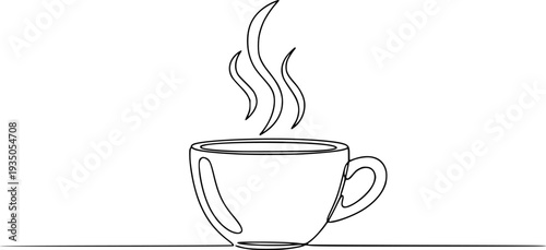 Solid black coffee cup silhouette with steam, minimalist hot drink or tea mug vector icon isolated on white background.