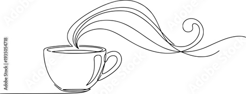 Solid black coffee cup silhouette with steam, minimalist hot drink or tea mug vector icon isolated on white background.