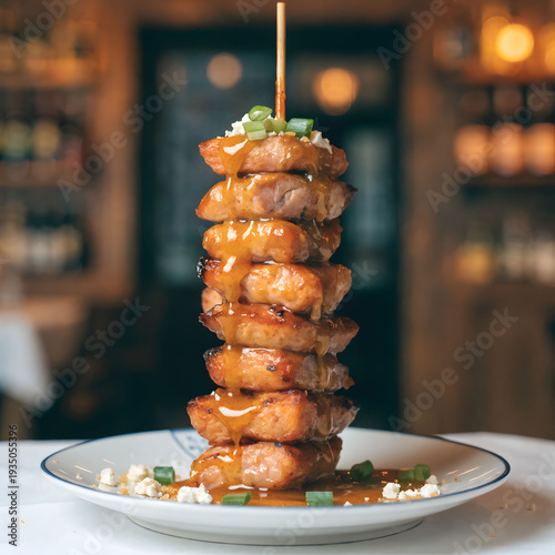 fried sausage skewer on plate