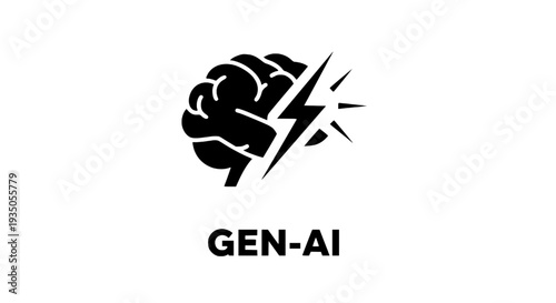 A creative brain with a lightning bolt, symbolizing artificial intelligence and innovation from a frontal viewpoint