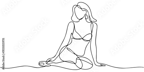 continuous one line drawing Vector line art illustration of a woman in bikini