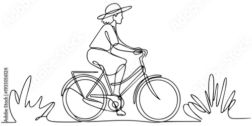 continuous one line drawing Vector illustration of a person riding a bicycle