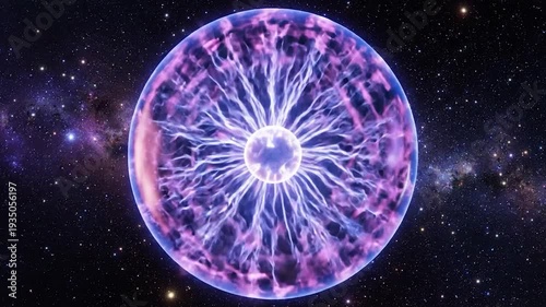 Vibrant plasma energy sphere radiating electric light in deep space