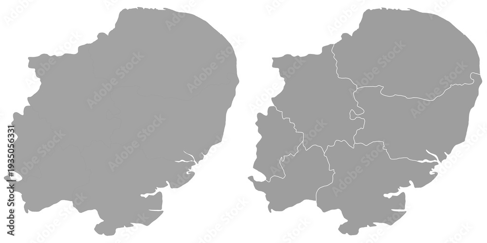 Fototapeta premium East anglia map in grey colour. two maps