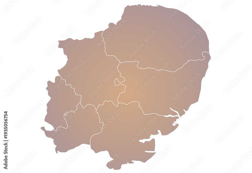 Obraz premium East of England map. East Anglia administrative map. counties map of East of England, empty map of East of England