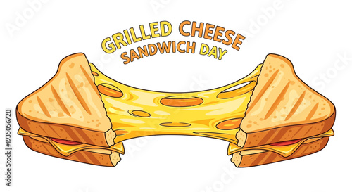 Grilled Cheese Sandwich Illustration with Melted Cheese.