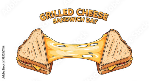 Grilled Cheese Sandwich Illustration with Melted Cheese.