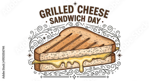 Grilled Cheese Sandwich Illustration with Melted Cheese.