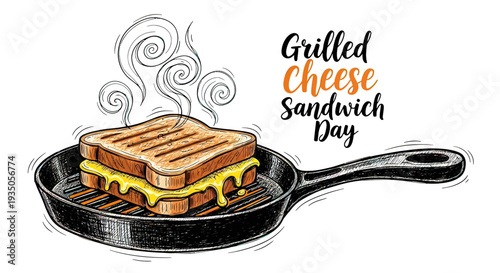 Grilled Cheese Sandwich in Frying Pan.