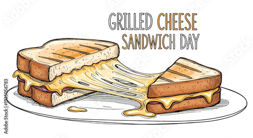 Grilled Cheese Sandwich on White Plate.