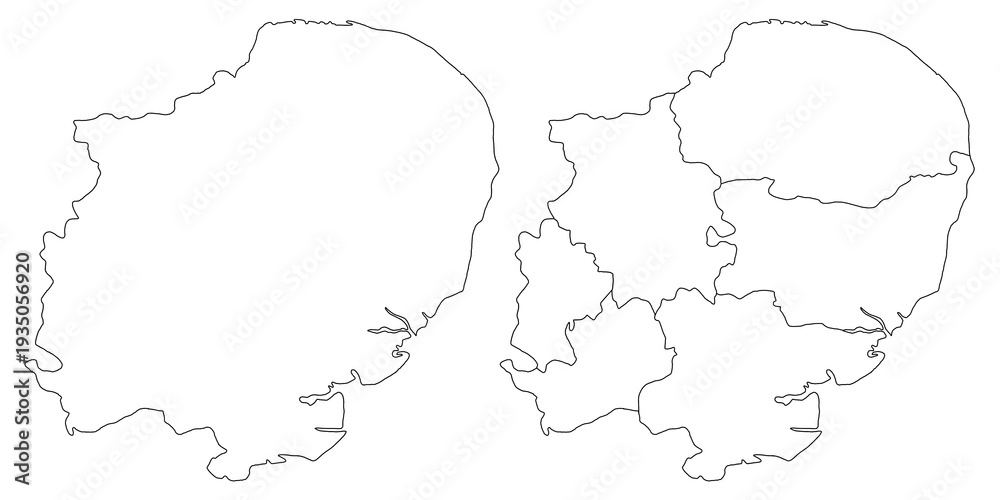 Obraz premium East of England map, East Anglia outline and ceremonial counties state map set - illustration version