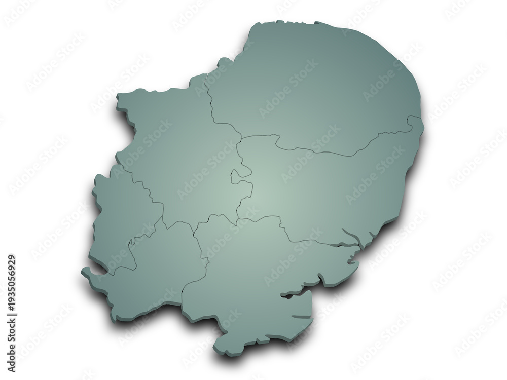 Fototapeta premium 3d East of England map, UK. Detailed high-quality illustration showing the administrative region geography boundaries isolated in white background.