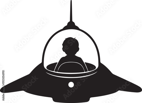 Kids Sci-Fi Spaceship Silhouette Vector Illustration
